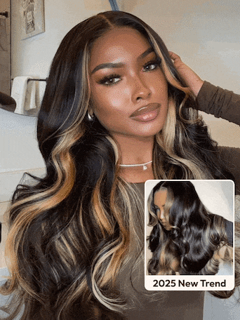 UNice 7x5 Bye-Bye Knots™ & 13x4 Pre-Everything™ Lace Loose Wave Butterscotch Highlights Brown with Free Face Framing BangsWig 150% Density
