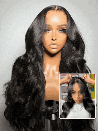 UNice HD Real Scalp™ Wig 13x4 Invisible Lace Frontal Body Wave Black Wig & Wig With Face Framing Curtain Bangs With Invisi Drawstring