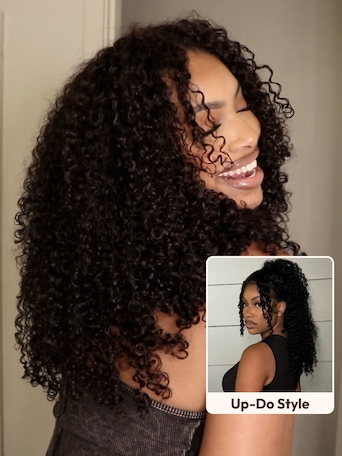 UNice EasiContour™ V Part Minimal Glueless Curly Glueless Pull And Go Wig With Invisi Drawstring 100% Human Hair 150% Density