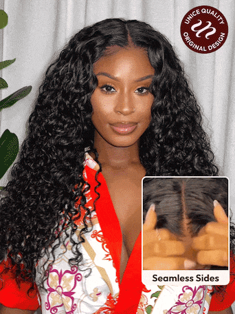 UNice 13x4 Pre-Everything™ Lace Frontal Natural Black Bouncy Water Wave Curly Drawstring Exclusive Design Wig Perfect For Summer Look