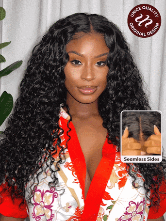 UNice 13x4 Pre-Everything™ Lace Frontal Natural Black Bouncy Water Wave Curly Drawstring Exclusive Design Wig Perfect For Summer Look