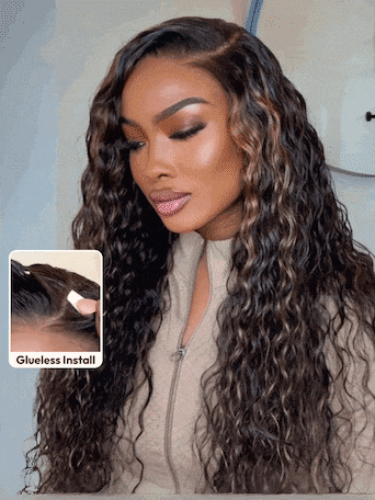 UNice Bye-Bye Knots 7x5 Lace Water Wave Black Wig With Golden Brown Highlights & Natural Black 150% Density Perfect Beach Look for Summer