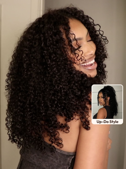 UNice EasiContour™ V Part Minimal Glueless Curly Glueless Wig With Invisi Drawstring 100% Human Hair 150% Density