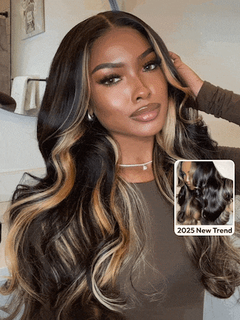 UNice 7x5 Bye-Bye Knots™ & 13x4 Pre-Everything™ Lace Loose Wave Butterscotch Highlights Brown with Free Face Framing BangsWig 150% Density