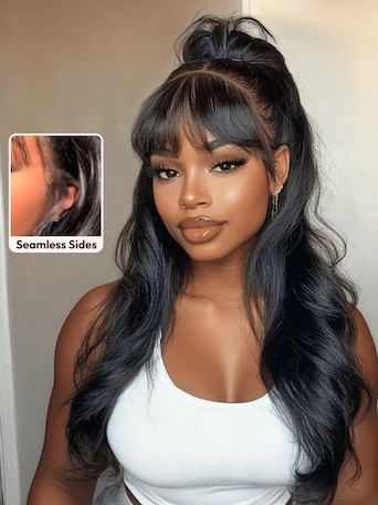 UNice 7x5 Bye-Bye Knots™ & 13x4 Pre-Everything™ Lace Frontal Pull And Go Black Fluffy Natural Loose Wave Curtain Bangs Wig with Free Ear Tape