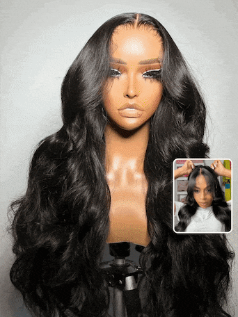 UNice HD Real Scalp™ Wig 13x4 Invisible Lace Frontal Body Wave Black Wig & Wig With Face Framing Curtain Bangs With Invisi Drawstring