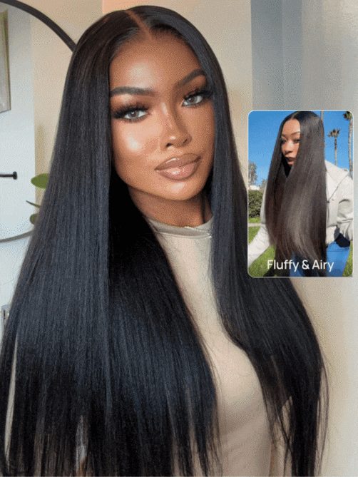 7x5 Bye Bye Knots Wig Glueless Lace Black Yaki Wig With Bleached Knots Bouncy 150% Density