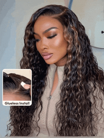 UNice Bye-Bye Knots 7x5 Lace Water Wave Black Wig With Golden Brown Highlights & Natural Black 150% Density Perfect Beach Look for Summer