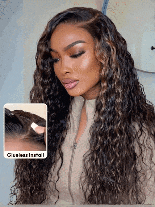 UNice Bye-Bye Knots 7x5 Lace Water Wave Black Wig With Golden Brown Highlights