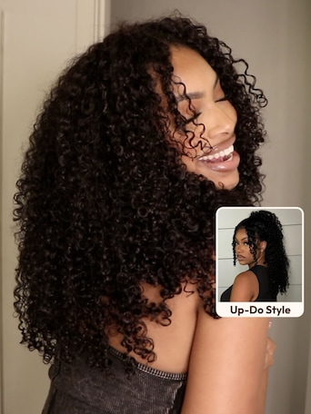 UNice EasiContour™ V Part Minimal Glueless Curly Glueless Pull And Go Wig With Invisi Drawstring 100% Human Hair 150% Density