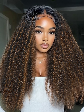 UNice EasiContour™ V Part Brown Highlights with Dark Roots Jerry Curly Drawstring Wig