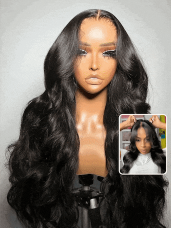 UNice HD Real Scalp™ Wig 13x4 Invisible Lace Frontal Body Wave Black Wig & Wig With Face Framing Curtain Bangs With Invisi Drawstring