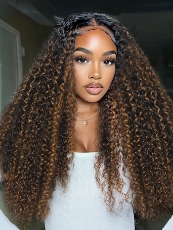 UNice EasiContour™ V Part Brown Highlights with Dark Roots Jerry Curly Drawstring Wig