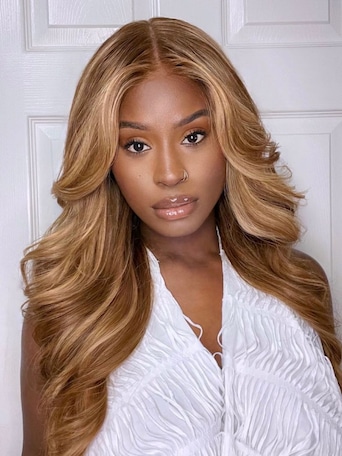 UNice 13x4 Pre-Everything™ Lace Frontal Honey Blonde Highlights Fluffy Loose Wave Curtain Bangs Wig