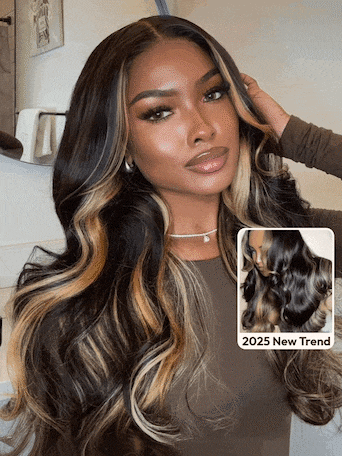 UNice 7x5 Bye-Bye Knots™ & 13x4 Pre-Everything™ Lace Loose Wave Butterscotch Highlights Brown with Free Face Framing BangsWig 150% Density