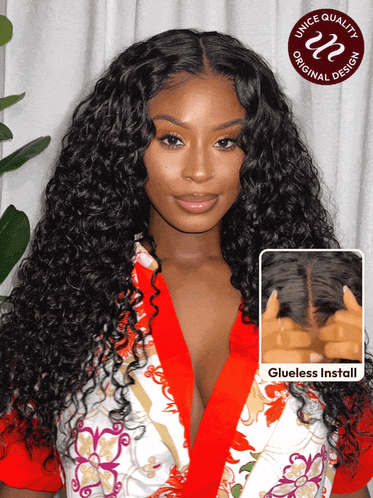 UNice 13x4 Pre-Everything™ Lace Frontal Natural Black Bouncy Water Wave Curly Wig Perfect For Summer Look