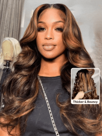 UNice 7x5 Bye Bye Knots™ Wig Glueless Lace Balayage Highlight Body Wave Drawstring & Curtain Bangs Wig