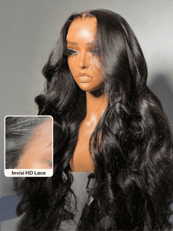 UNice HD Real Scalp™ Wig 13x4 Invisible Lace Frontal Body Wave Black Wig & Wig With Face Framing Curtain Bangs With Invisi Drawstring
