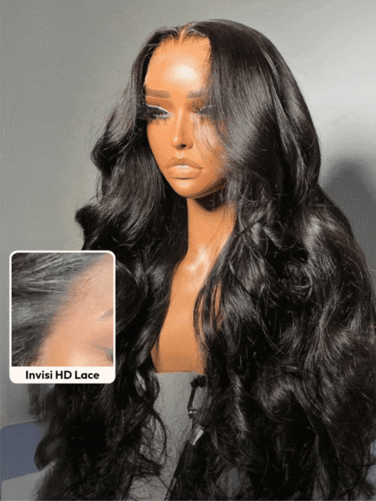 UNice HD Real Scalp™ Wig 13x4 Invisible Lace Frontal Body Wave Black Wig & Wig With Face Framing Curtain Bangs