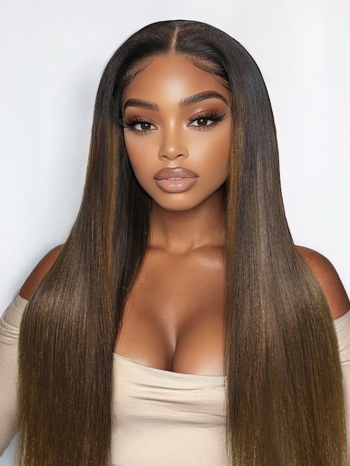 UNice Bye-Bye Knots 7x5 Lace Black to Chestnut Brown Ombre Yaki Straight Wig With Invisi Drawstring