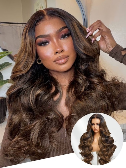 [22"=119"] UNice Glueless Lace Wig  Glueless Lace Balayage Highlight 3D Body Wave Put On & Go Wig