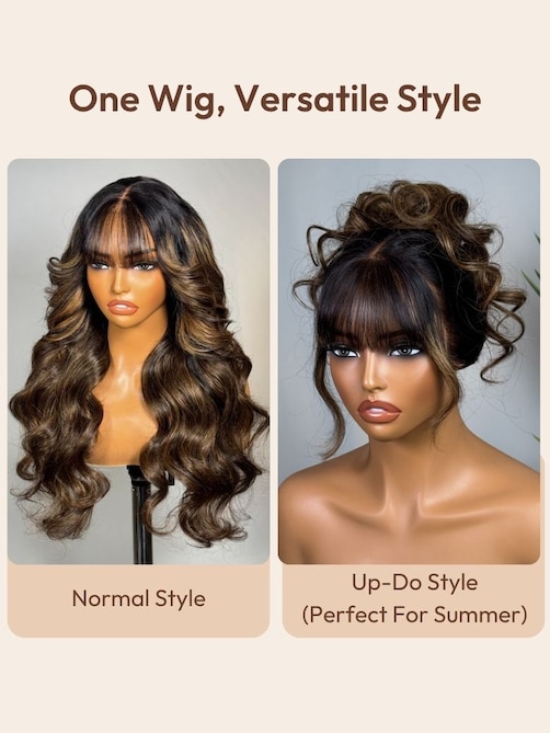 UNice 7x5 Bye-Bye Knots™ & 13x4 Pre-Everything™ Lace Frontal Black Fluffy Natural Loose Wave Curtain Bangs Wig