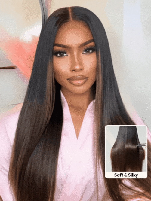 UNice Bye-Bye Knots 7x5 Lace Black to Chestnut Brown Ombre Yaki Straight Wig With Invisi Drawstring