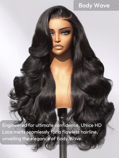 UNice HD Real Scalp™ Wig 13x4 Invisible Lace Frontal Body Wave Black Wig