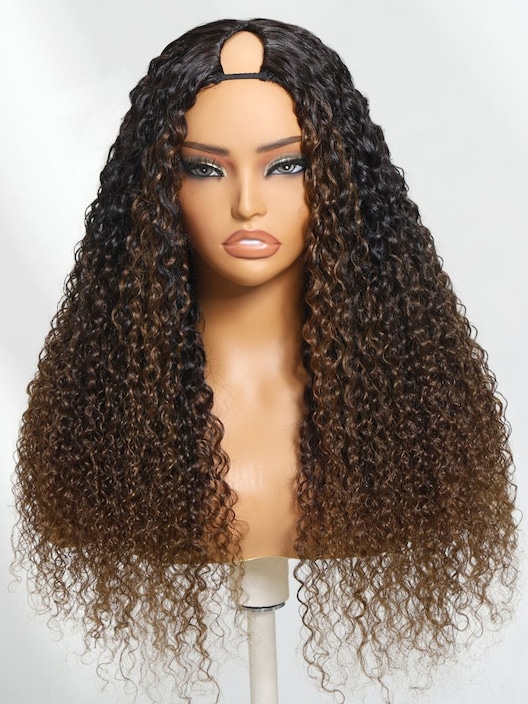 UNice EasiContour™ V Part Minimal Glueless Curly Glueless Wig With Invisi Drawstring 100% Human Hair 150% Density