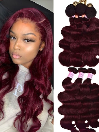 UNice 3 Bundles Burgundy Red #99j Color Boby Wave Human Hair