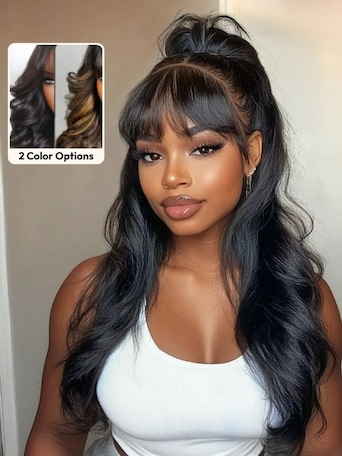 UNice 7x5 Bye-Bye Knots™ & 13x4 Pre-Everything™ Lace Frontal Pull And Go Black Fluffy Natural Loose Wave Curtain Bangs Wig with Free Ear Tape