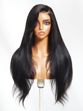UNice 13x4 Pre-Everything™ Lace Frontal Black Side Part Layered Straight Drawstring Wig With Side-Swept Bangs