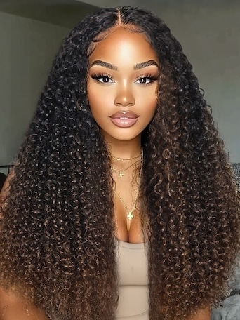 UNice EasiContour™ V Part Black to Chestnut Brown Jerry Curly Drawstring Wig