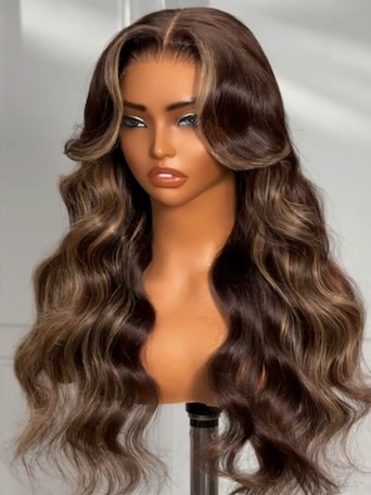 UNice Bye-Bye Knots 7x5 Lace Chocolate Brown Hair With Highlights Loose Wave Wig With Face Framing Layers
