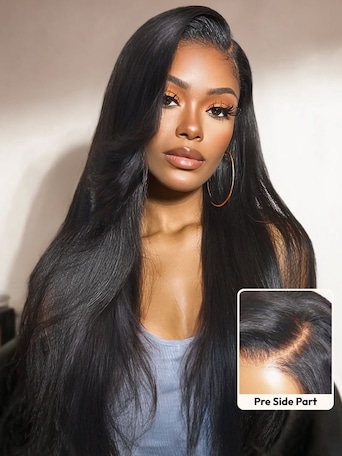 UNice 13x4 Pre-Everything™ Lace Frontal Black Side Part Layered Straight Drawstring Wig With Side-Swept Bangs