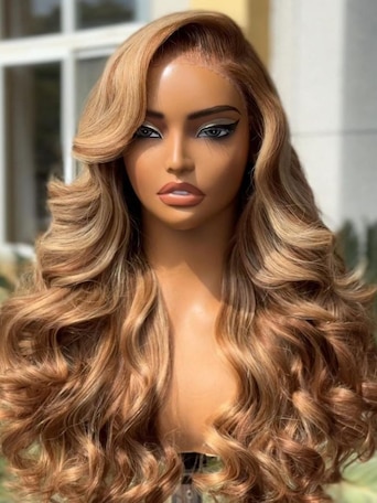 UNice 13x4 Pre-Everything™ Lace Frontal Honey Blonde Highlights Fluffy Loose Wave Curtain Bangs Wig
