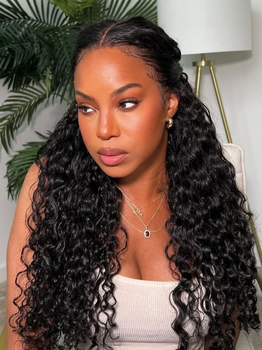 UNice 13x4 Pre-Everything™ Lace Frontal Natural Black Bouncy Water Wave Curly Drawstring Exclusive Design Wig Perfect For Summer Look