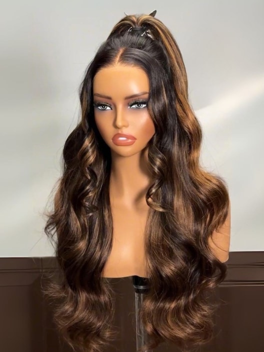 UNice 7x5 Bye Bye Knots™ Wig  Glueless Lace Balayage Highlight Body Wave Drawstring & Curtain Bangs Wig