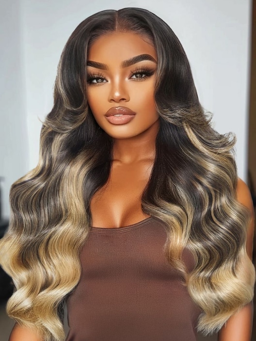 UNice Bye-Bye Knots™ 7x5 Lace Black With Blonde Highlight Loose Wave Wig With Invisi Drawstring & Face Framing Layers