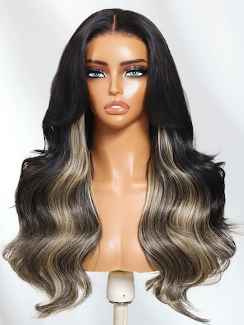 UNice Bye-Bye Knots™ 7x5 Lace Black With Blonde Highlight Loose Wave Wig With Invisi Drawstring & Face Framing Layers