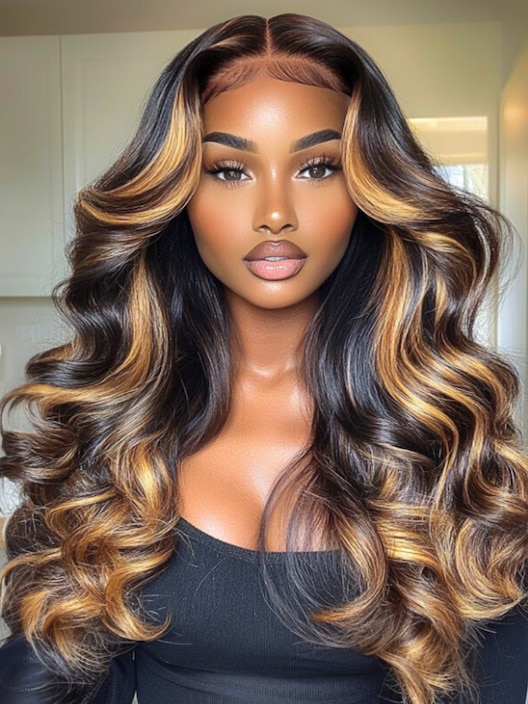 13x4 Pre-Everything Lace Wig Lace Loose Wave Butterscotch Highlights Brown Wig 150% Density
