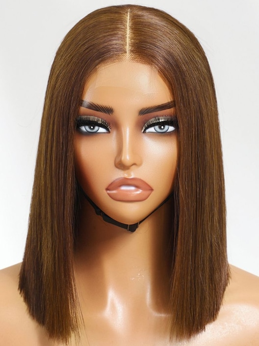 UNice 2x6 Lace Closure Medium Brown Glueless Blunt Cut Bob Wig