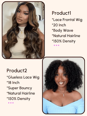 $169=2 Wigs | 20" Lace Frontal Wig and 18" Lace Part Kinky Curly Wig