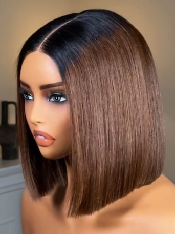 UNice 2x6 Closure 200% Density #4 Brown With Dark Root Bob Wig