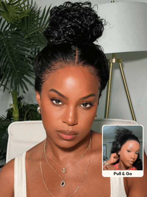 UNice 13x4 Pre-Everything™ Lace Frontal Natural Black Bouncy Water Wave Curly Drawstring Exclusive Design Wig Perfect For Summer Look