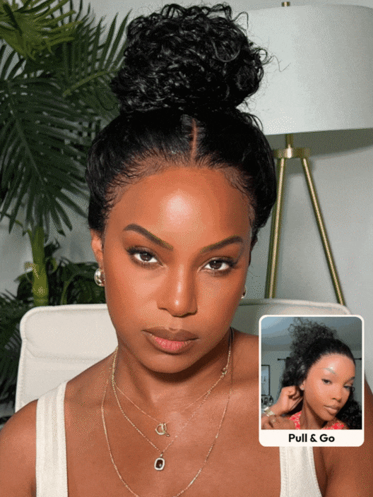 UNice 13x4 Pre-Everything™ Lace Frontal Natural Black Bouncy Water Wave Curly Drawstring Exclusive Design Wig Perfect For Summer Look