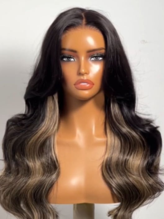 UNice Bye-Bye Knots™ 7x5 Lace Black With Blonde Highlight Loose Wave Wig With Invisi Drawstring & Face Framing Layers
