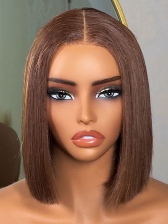 UNice 2x6 Lace Closure Medium Brown Glueless Blunt Cut Bob Wig