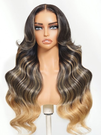 UNice Bye-Bye Knots™ 7x5 Lace Black With Blonde Highlights Loose Wave Wig With Face Framing Layers