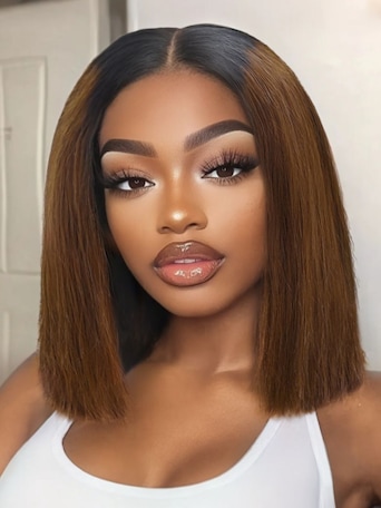 UNice 2x6 Closure 200% Density #4 Brown With Dark Root Bob Wig